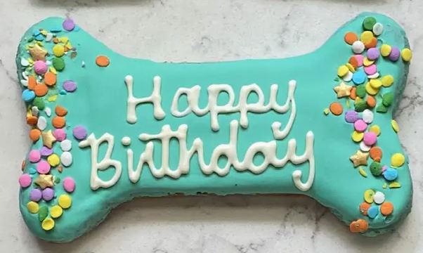 Lucky Biscuit Pet Bakery Cookies | Birthday Château Le Woof Birthday Bone (Blue) 