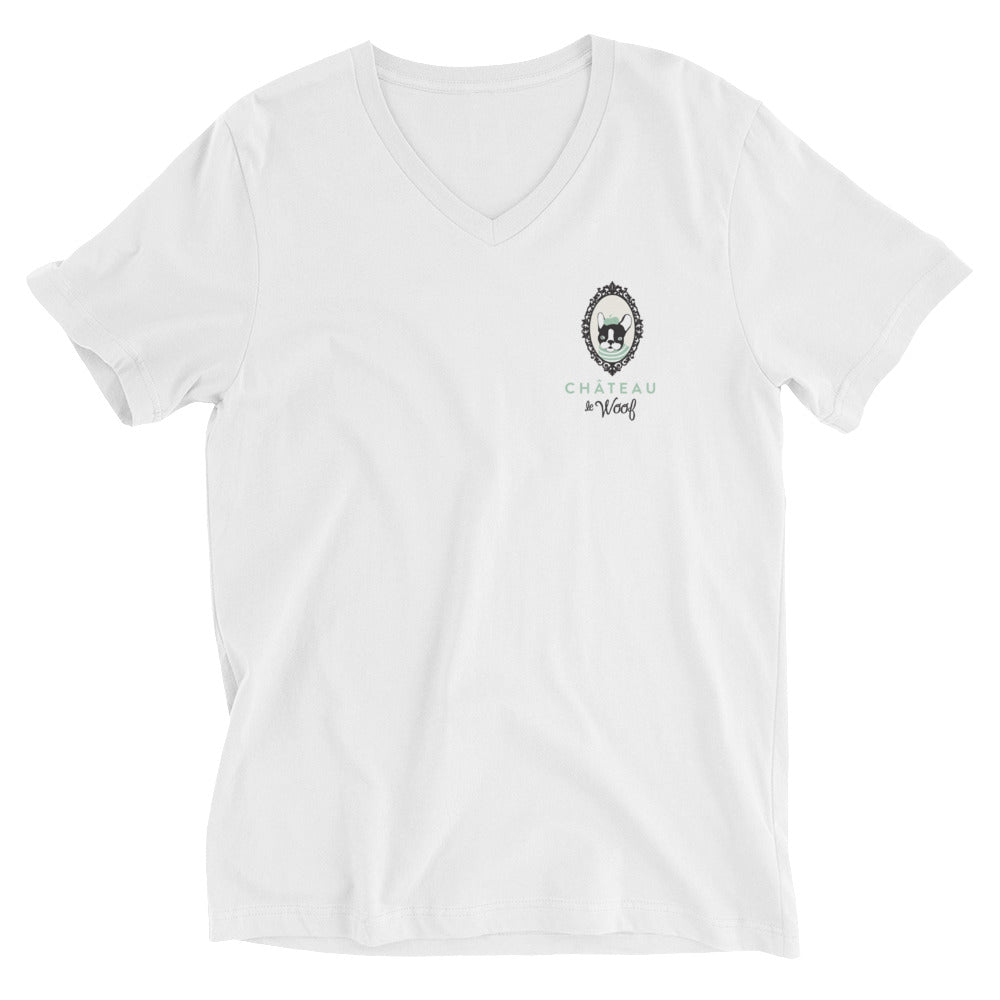 Unisex Short Sleeve V-Neck T-Shirt Chateau Le Woof XS 